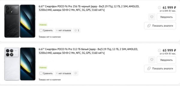 Цена всех версий POCO F6 и F6 Pro в России